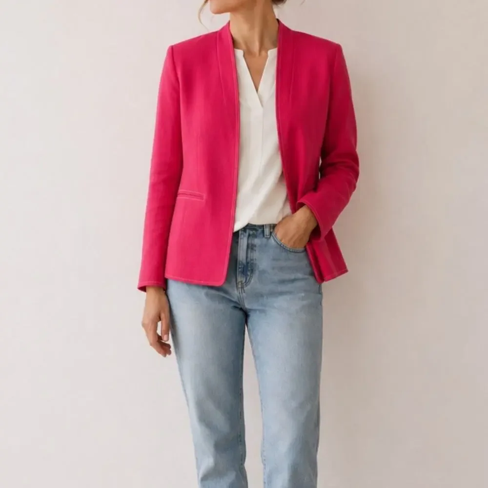 J.Crew Linen Blend Blazer Pink Career Lightweight Office Business Casual-sz 14